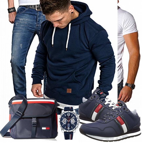 Blau Schuh Sneaker Tommy Jeans kombinieren