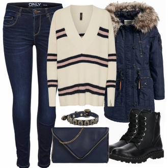 Outfit met blauw Khujo "Warm"