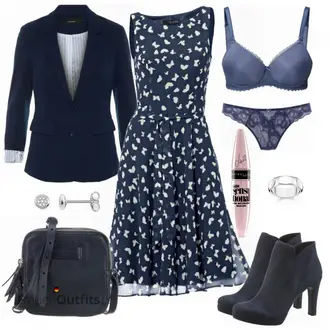 Outfit mit Dunkelblau/Blau Kleid Große Größe/Polka Dot-Kleid/Sommerkleid/50er Jahre Kleid/Ärmelloses Kleid/A-Linien Kleid/Bedrucktes Kleid/Fit & Flare Kleid Heine "Heine Kleid"