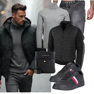 Konzert Winter Outfit mit Schwarz/Grau 2in1 Jacke/Isolationsjacke/Kunstfaserjacke/Merinojacke/Thermojacke/Hybridjacke Calvin Klein "Freizeit Outfit"Look: Konzert, Schule, Wasen, Pop Konzert