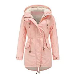 YYNUDA Damen Winter Kapuzenmantel Fleecejacke Warm Damen Mantel Langarm Parka Mantel Rosa 3XL, rose, 50