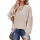 GOTOTOP Damen Rundhals Langarmshirts Sweatshirts Laternenärmel mit Spitze Oberteile Top(m-Aprikose)