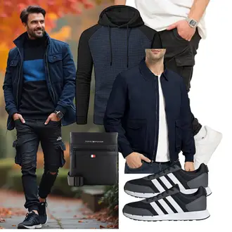 Streetwear Outfit mit Dunkelblau/Blau/Hellblau Übergangsjacke/Frühlingsjacke/Sommerjacke/Uniformjacke/Fliegerjacke/Bomberjacke donhobo "Freizeit Outfit"Look: Streetwear, Outdoor, Stil, Metal, Indoor, Dad, Workwear, Büro, Preppy, Smart Casual, Maritim, Unisex, Sportlich