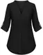 Lalala Karriere Kleidung Damen Frühling 3/4 Ärmel V Ausschnitt Business Bluse Obereile (D_Schwarz,M)