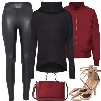 Party Outfits mit Schwarz/Weiß Latex Leggings/Lederlegging/Leggings Lederoptik/Lack Legging/Leggings Große Größe Pieces "Dani"