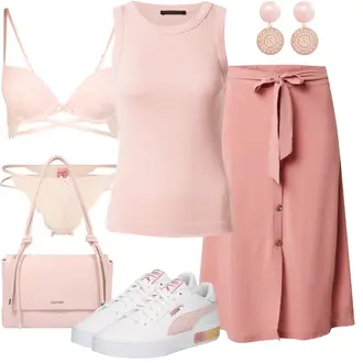 Elegant Outfit mit Rosa Short Große Größe/Kleid Große Größe/60er Jahre Rock/A-Linien-Rock/Wadenlanger Rock/Ausgestellter Rock/Knielanger Rock/Midirock/Moderne Rock/Standesamt Rock About You "Schöner Sommer Look"Look: A-linie, Uni, Fließende, Babydoll, Business, Elegant, Mom, Old Money, Overdressed, Trachten, 70er, Classic, 60er