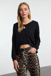 Black Soft Texture Blouse-Cardigan Knitwear Set