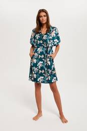 Scarlet women's bathrobe with short sleeves - print