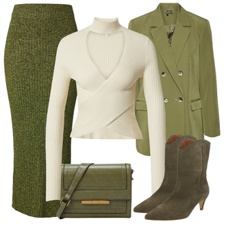 Tenues en Bottines avec Vert foncé/Vert Jupe en Tweed/Jupe Longue/Jupe d'Hiver/Jupe en Laine/Jupe Bouclée/Jupe en Tricot Edited "Tenue d'hiver"
