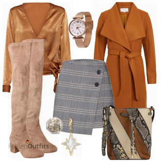 Outfit mit Braun/Beige Overknee Stiefel/Flache Overknee Stiefel/Kniehoher Stiefel/Leder Overknee Stiefel/Langer Stiefel About You "ONLY Rock"