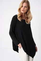 Trend Alaat Stili Women's Black Asymmetrical Cut Tunic