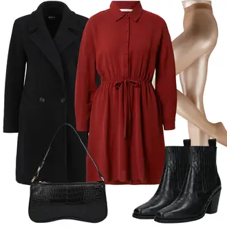 Button Down Outfit mit Rot/DunkelRot/Lila Kleid Große Größe/Bluse und Tunika Tunika About You "Elegantes Winter Outfit"