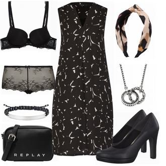 Outfit mit Grau/Schwarz/Braun/Beige/Rosa Unterteil/Angora Unterwäsche/Boxershort-Set/Boxershort/Brazilian-slip/Ouvert Slip/Transparenter Slip lingadore "Opus Kleid"