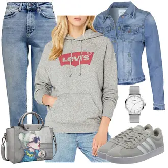 Schlichte Outfit mit Hellblau/Blau Straight Leg Jean/Formelles Hemd/Winterjacke/Jeans mit Schlitz/Vintage Jeans/Dad Jeans/Girlfriend Jeans/Tapered-Jeans/Boyfriend Jean/Mom Jean Only "Perfekt für den Frühling"Look: Boyfriend, Vintage, Classic, Schlichte, Casual, 50er Jahre, Retro, Elegant, Trendige, Premium
