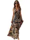 MOCEAL V Ausschnitt Kleid Damen Sommerkleider Böhmisch Kleid Halfter Ärmellos Blumenkleid Strandkleid Lang Kleider MaxiKleid Cocktailkleid (schwarz, m)