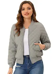 Allegra K Bomberjacke für Damen Zip Up Gesteppte Raglan Langarm Jacken, grau, X-Large