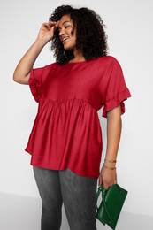 Curve Red Short Sleeve Woven Flounce Plus Size Blouse