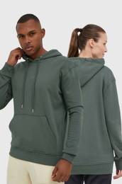 Bombaen pulover unisex, zelena barva, s kapuco