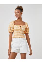 Crop Blouse Balloon Sleeves Gipe Detailed Square Neck