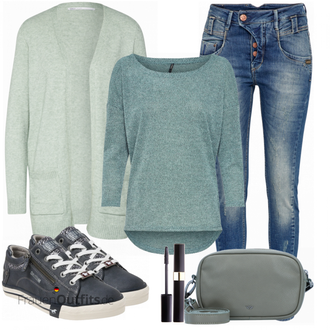 Outfit mit Türkis/Grün/Hellblau 3/4 Bluse/Klassische Tunika/Elegante Tunika/ausgefallene tunika/Festliche Tunika/Lederjacke/Tuniken-Shirt/Shirt & Top Große Größe/Tunika Only "MUSTANG Sneakers"