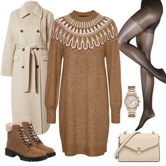 Outfit mit Braun Kleid Vero Moda Petite "Strick Freizeitoutfit"