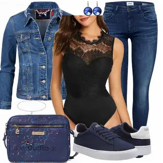 Outfit mit Blau Schultertasche Desigual "Alltags Outfit"