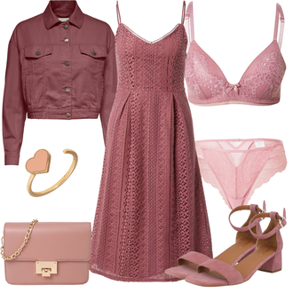 Outfit mit Rot/Rosa/Lila Kleid Große Größe/A-Linien Kleid/Kleid Für Konfirmation/Kleid Häkeln/Trägerkleid/Französisches Kleid/Spitzenkleid/Midikleid/Kleid Standesamt-gast/Spaghettiträger Kleid/Sommerkleid/Vintage Kleid About You "Sommer Bekleidung"