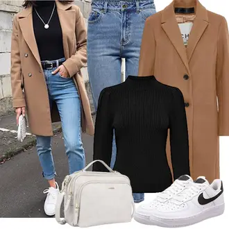 Herbst Outfit mit Braun/Beige Dreiviertellanger Mantel/Sommermantel/Übergangsmantel/Wintermantel Wollmantel/Midi Mantel/Gehröck/Schmal Geschnittener Mantel/Wollmantel/Leichter Mantel/Kaschmir Mantel/Blazermantel Ichi "Modisches Freizeit Outfit"