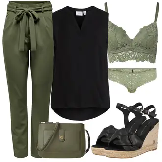 Elegant Outfit mit Dunkelgrün/Khaki/Grün Hose Große Größe/Boyfriend Hose/Karottenhose/Freizeithose/Chino Hose/Musselin Hose/Paperbag Hose/Trachtenhose JdY "Business Look"Look: Uni, Casual, Coole, Elegant, Schön, Old Money, Outdoor, Workwear