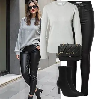 Kombinacije za festival sa Crna Tajice od Vinila/Hlače od Umjetne Kože/Kožna Hlača/Skinny Hlače/Tajice Kožnog Izgleda/Kožne tajice JdY, Zlatni/Crna valentino "Zimski look"