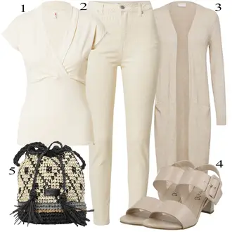 Outfit sa Bež/Kaki Samtaste Tajice/Samt Hlače/Hlače Visokog Struka/Jeggings/Hlače s Prorezom/Skinny Hlače/Uske Hlača/Hlača od Kepera About You "Tvoj otmjeni outfit"