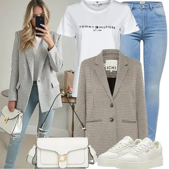 Business Outfits Sportlich mit Creme/Braun/Rot/Grau/Weiß Schlaf T-Shirt/Print Shirt/T-Shirt Spruch/Kurzarm T-Shirt/Ausgefallenes T-shirt/Shirt/Funktions T-Shirt/T-Shirt Training Tommy Hilfiger, Braun/Beige Blazerjacke/Lässiger Blazer/Lederjacke/Strick­blazer/Lederjacke für Männer/Lederjacke/Boyfriend Blazer/Blazer Kariert Ichi, Sneaker Puma "Modisches Frühlingsoutfit"Look: Schlichte, Premium, Casual, Sportlich, Mom, Uni, Techno, Maritim, Moderne, Classic, Elegant, Oversize, Schick, Büro, Empire, Smart Casual, Preppy, Mit Transparent, Workwear, Edel, Streetwear, Esthetische, Retro