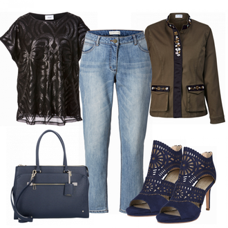 spitze Outfit mit Blau/Dunkelblau Sandalette/Schuh Ohne Schnürsenkel/SommerStiefelette/Sommer Schuh/Sandalen Mit Absatz/Eleganter Schuh Bullboxer "GHappy Classy"