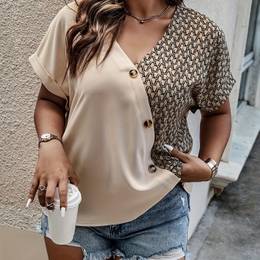 Elegant V-neck Blouse For Women - Polyester, Machine Washable, Non-stretch Fabric, Spring/summer/fall