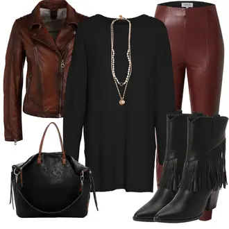 Outfit mit Rot/DunkelRot/Bordeaux/Braun Hose Große Größe/Lederimitathose/Lederlegging/Leggings Lederoptik/Lederhose/Leggings Große Größe Edited "Modischer Look für den Herbst"