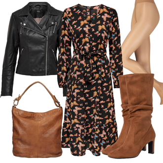 Outfit met Biker Jas/KunstLeren Jas/Motorjas/Vintage Leren Jas Only "Outfit in warme herfstkleuren"