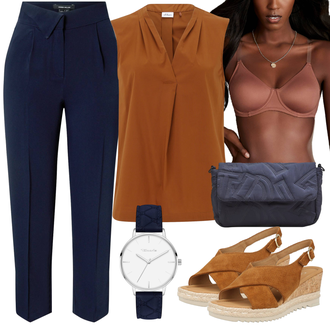 Outfit mit Dunkelblau/Blau Hose Große Größe/Business Hose/Karottenhose/Freizeithose/Anzughose/Stoffhose/High Waist Hose/Musselin Hose/Hose mit Schlitz/Paperbag Hose/Bundfaltenhose/Bundfaltenhose/Gerade Hose Karen Millen "Outfit mit blauer Chinohose"