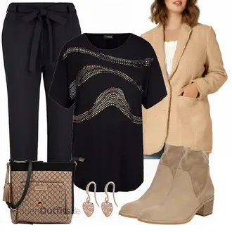 Outfit mit Braun Leder Stiefelette/Klassische Stiefelette Paul Green "Perfekte Grosse Größen Outfit"