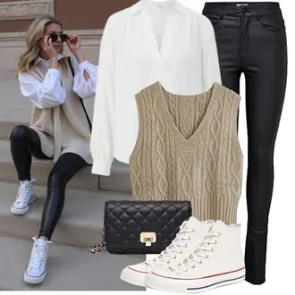 Business Outfits Sportlich mit Khaki/Beige/Braun/Weiß Strickpullover/Vintage Pullover/Strickmuster Pullover/Wollpullover/Zopfmuster Pullover/Crop Pullover Tongmingyun, Grau/Creme Converse "Perfektes Büro Outfit"Look: Casual, Retro, Sportlich, Western, Goa, Büro, Stil, 20er Jahre, Vintage, Oversize, Ethno, Boho, Classic, Country Styl, Trachten, Overdressed, Elegant, Uni, Unisex, Skater, Smart Casual