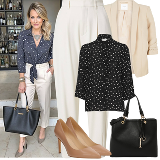 Nabori Outfit sa Bež/Kaki Pieces, Bijela/Bež/Krem/Kaki Hlače s prednjim naborom/Naborane hlače/Hlače od muslina/Slip-on Hlača/Hlače s Prorezom/Hlače Visokog Struka/Tradicionalna Hlača/Baggy Hlače/Hlače S Naborom/Carrot Hlače Copenhagen Muse "Jarní outfit"