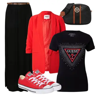Reverskragen Outfit mit Rot Mantel/Strick Große/Bluse Große Größe/Tunika/3/4 Bluse/Bluse Mit Ellen­bogen-patch/Bluse mit Stehkragen/Klassische Tunika/Lederjacke/Longbluse/Einfarbige Bluse Only "Modischer Look für den Herbst"