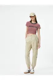 Cargo Jogger Trousers Chain Detail High Waist Cotton