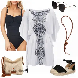 Outfit mit Badeanzug Ohne Bügel HUNKEMÖLLER "Strandcafelook"