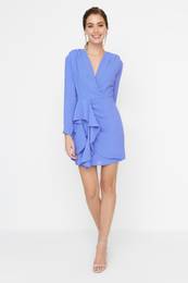 Sax Double Breasted Neck Evening Dress