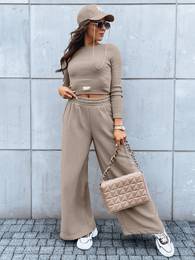 Zestaw damski spodnie wide led i crop top z dugim rkawem ASTRAL ALLURE ciemnobeowy