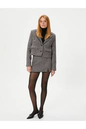 Mini Tweed Skirt with Lace Detailed Slit