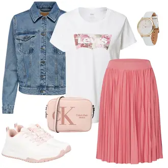 Outfit mit Rosa/Rot 80er Rock/90er Rock/CordRock/Crinkle Rock/StrickRock/MidiRock/Moderne Rock/PlisseeRock/Unisex Rock About You "Frühlings Outfit"