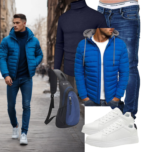 Blau/Hellblau Jacke mit Seitlichem Reißverschluss/Daunenjacke/Steppjacke/Winterjacke/Kapuzenjacke shownicer kombinieren