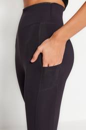 Dark Anthracite Matte Full Length Knitted Sports Tights with Extra Tummy Control Layer