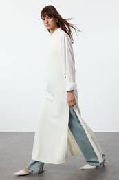 Cream Side Buttoned Thessaloniki Knitwear Sweater